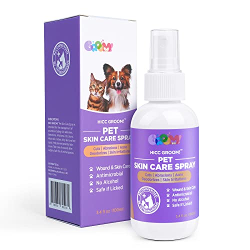 HICC GROOM! HOT SPOT TREATMENT AND ITCH RELIEF SPRAY FOR DOGS & CATS, RAPIDLY ALLEVIATE DRY ITCHY SKIN, SKIN ALLERGIES, SCRATCHING, EXCESSIVE LICKING, WOUND WASH SPRAY, 3.4 FL OZ