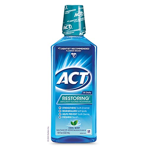 ACT Restoring AntiCavity Fluoride Mouthwash Cool Mint 18 oz Helps