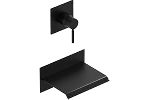 BWE Wall Mount Bathtub Faucet Matte Black Single Handle Bathtub Faucet with Rough in Valve High Flow Waterfall Tub Spout