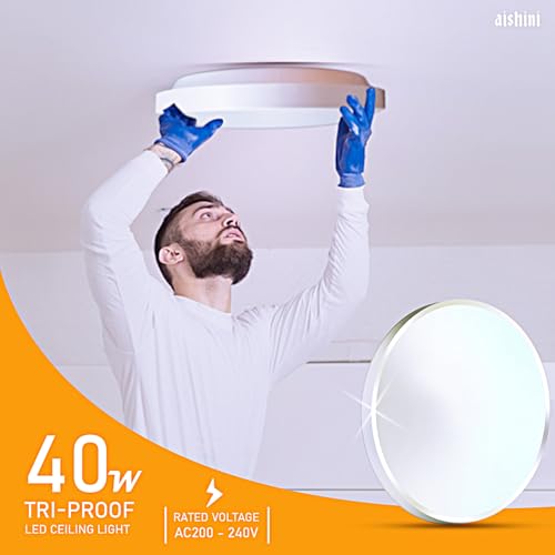 Aishini Modern 40w, White Only - 6500K White LED Ceiling Lights <2500 Lumen, Long Life 15000 Hrs Round Shape Flush Mount (37.5cm) Flat Ceiling Lights for Bedroom, Dining, Closet, Laundry, Bathroom