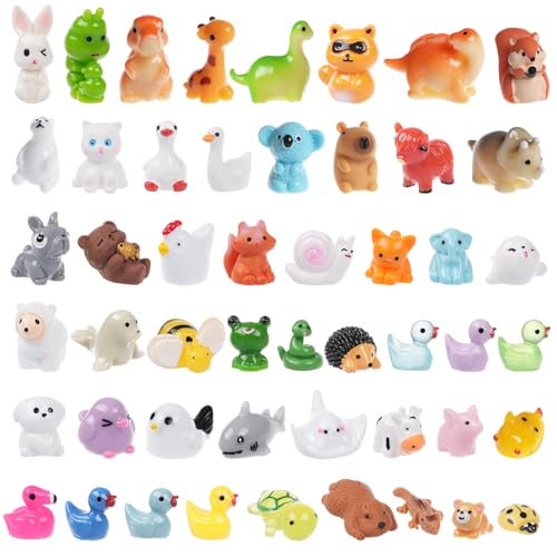 BeadRiver 50PCS Mini Resin Animals Tiny Animals Miniature Figurines Bulk for Micro Fairy Garden Landscape Dollhouse Accessories Hide and Seek Crafts Decor Aquarium Toys