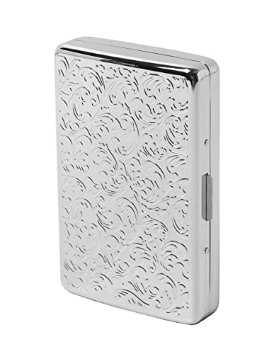 Classic Vintage Metal Cigarette Case/Storage Box, Can Hold 100’s 16 pcs (Light Silver)