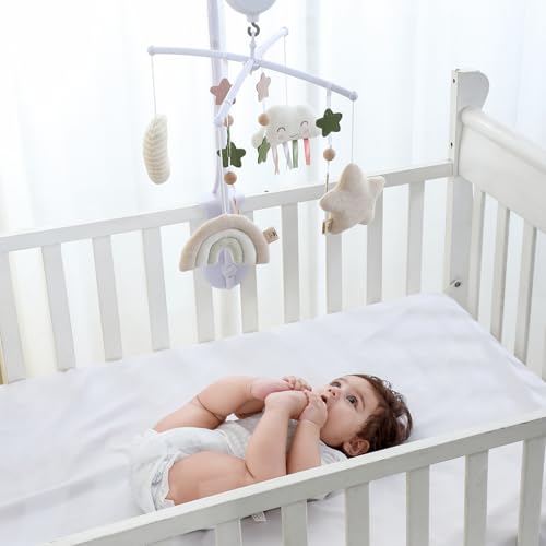COTTONBEBE Baby Cot Mobile with Music Box – 35 Music – 3 Modes – Adjustable Volume – Easy to Install – For 0+ Months Boys and Girls (Rainbow)