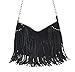 HOXIS Tassel Faux Suede Leather Hobo Cross Body Chain Shoulder Bag Women’s Satchel (Black)