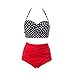HDE Womens Retro Bikini High Waist Vintage Style Swimsuit 50s Pinup Bathing Suit (Black & Red, S)