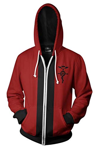 NoveltyBoy Fullmetal Alchemist Edward Elric Hoodies Sweatshirt Cosplay Costume Top Suit Jacket (X-Large)