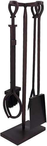 CHARLES BENTLEY Fireside Companion Tool Set Maple Iron Black Tongs Poker Shovel view 3