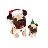 Christmas Plush Pug Santa and Mini Elf Stuffed Toy Animal, Set of 2 (Large and Mini)