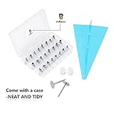 37 pcs Stainless Steel Pastry Tube Cake Decorating Set Cake Piping Tips with Hinged Storage Box, Include 32 Stainless Steel Tubes, 2 Standard Coupler, 2 Flower Nails in ,1 Silicone Pastry Bag