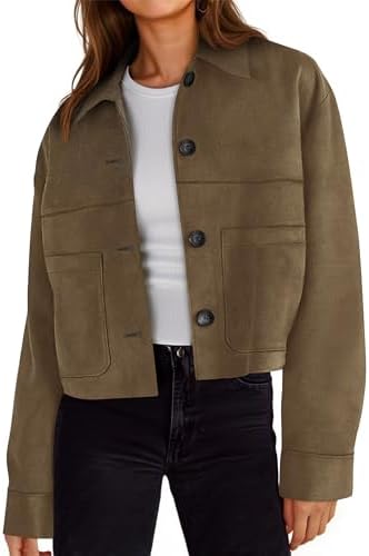 Tankaneo Womens Faux Suede Leather Jackets Casual Cropped Coats