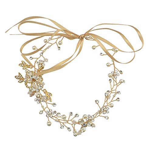 UNICLEE New Gift for Mother's Day Gold Bridal Headband Hair Vine Headpiece for Bridesmaid and Flower Girls - 36cm/32cm Extra Long Crystal Pearl Hair Accessories for Women Brides (Gold)