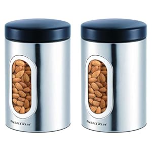 Signoraware Modular Steel Container (Window Round) Matte,Set of 2, 2300ml+2300ml, Silver