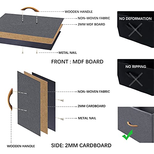 LadyRosian Non-woven Storage Cabinet - 5 Drawer Dressers Closet Dresser - BlackGrey Clothes Storage, Organization and Storage Bedroom - Storage Tower with Steel Frame & Wood Top