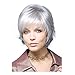 LEJIMEI Short Silver Wigs for White Women Straight Gray Hair Wigs with Bangs Natural Synthetic Full Wigs for Women as Real Hair 104g (Silver) LM051