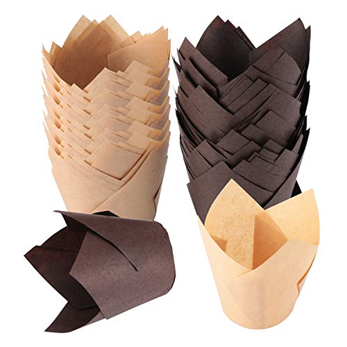 TRUSBER Baking Cups, 200 pieces Tulip Cupcake Liners Baking Cup Holders and Muffin Baking Cups for Wedding, Birthday, Christmas, Baby Shower Parties, Brown and Nature color
