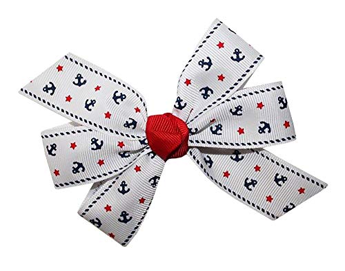 Wd2u Baby Girls Nautical Anchor Red White Blue Hair Bow On Stretch