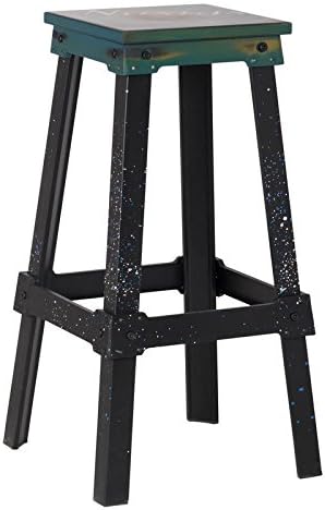 Asense 30 In High Backless Metal Counter Bar Stool, Retro Distressed Seat Indoor-outdoor Chair Industrial Metal Bar Stool (Green Retro)