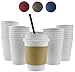100 Pack - 12 Oz [16 Oz] [4 Colors] Disposable Hot Paper Coffee Cups, Lids, Sleeves, Stirring Straws - Clean White
