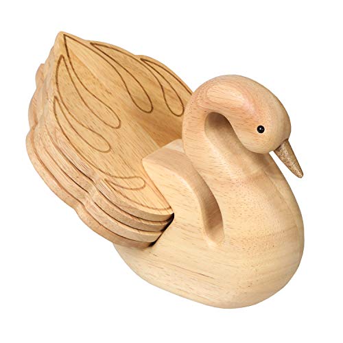 Peterson HousewaresWooden Swan Coaster Set - 4 Feather Shaped Coasters & Bird Holder