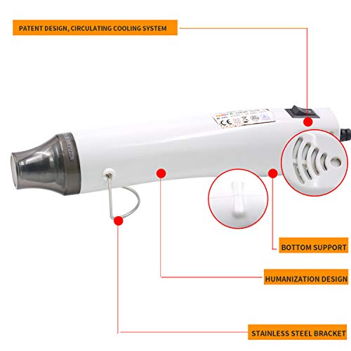 New Heat Gun,mofa Hot Air Gun Tools Shrink Gun with Stand For DIY Embossing And Drying Paint Multi-Purpose Electric Heating Nozzle 300W 110V (White,Gray) - Thumbnail 2