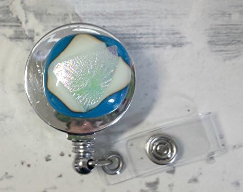 Fused glass badge reel - badge reel - ID tag reel - ID badge - retractable badge reel - retractable fused glass badge holder - blue