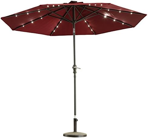 Outdoor Sunshine Solar Powered LED Lights Patio Umbrella Crank Tilt 9 ft/10ft Round Base not Included (9 Feet, Wine)