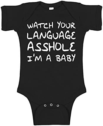 Mad Ink Fashions Watch Your Language Asshole Im a Baby Novelty Infant Baby Unisex Bodysuit - Black - 3-6 Months