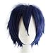 Alacos Fashion Dark Blue Short Straight Layered Unisex Cosplay Wig Anime Wig Layered Hair + Wig Cap