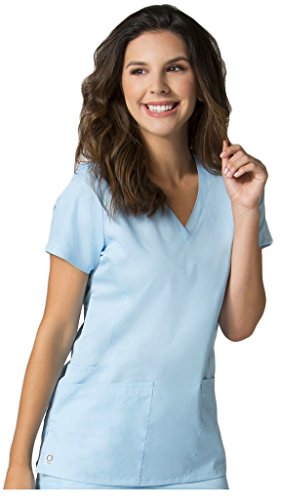 Maevn Women's EON Back Mesh Panel Shaped V-Neck Top(Sky Blue, Small)