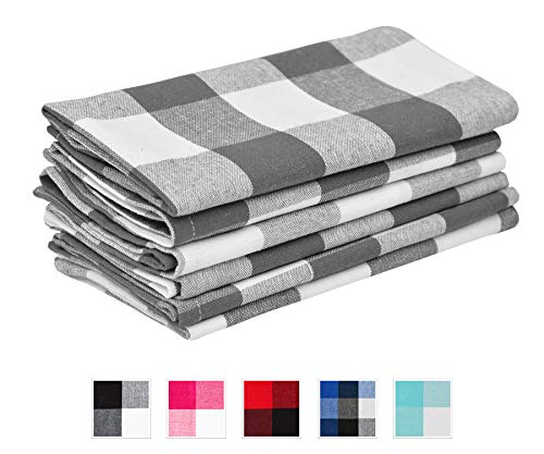 Grey Checked Napkins - Buffalo Plaid Napkins - Buffalo Check Kitchen Napkins - Cotton Plaid Napkins - Kitchen Napkins Cotton - Plaid Napkins Cotton - Grey Cloth Napkins Set of 6 (18x18), Grey & Cream