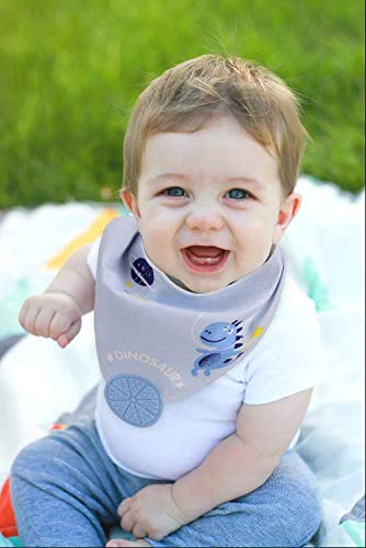 Teething Bib, AOKE Baby Bandana Drool Bibs and Teether Toys Made with 100% Organic Cotton for Boys and Girls, Super Absorbent Hypoallergenic Bibs Baby Shower Gift (3PACK)