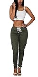 Coutgo Womens Casual stretch drawstring skinny pants cargo jogger pants