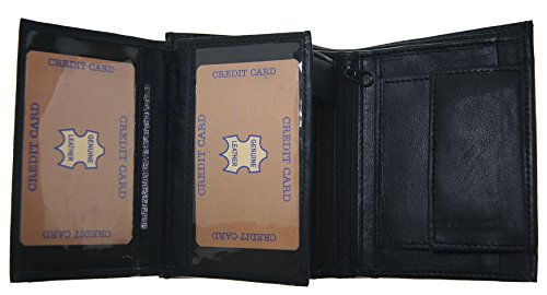Improving Lifestyles SUN 1318 BK Men's Leather Bi Fold Wallet, Black with Organza Gift Bag, Black, One Size