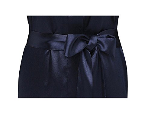 Feelia Women's Satin Kimono Robe Short Bathrobe For Wedding Party, Solid Color, Short, Dark Blue,S - Thumbnail 2