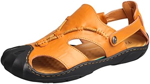 SKOEX Men's Fisherman Sandal Leather Casual Outdoor Sport Shoe US Size 7 Yellow