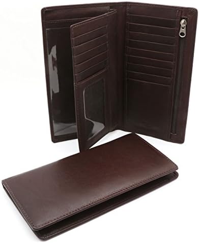 Bifold Brown Genuine Leather Checkbook Holder Wallet with Detachable Flap