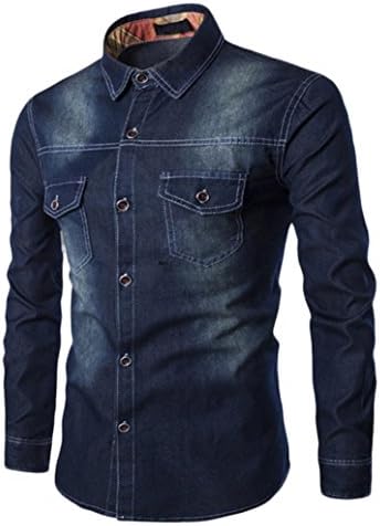 HARRYSTORE Men's Denim Western Button up Shirt Long Sleeve Tee Shirt Cowboy Long Tops