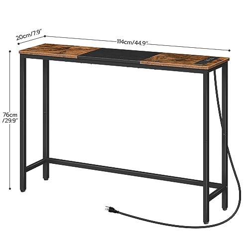 HOOBRO Narrow Console Table with Charging Station, Skinny Entryway Table for Living Room, Slim Console Table Behind Couch, Sofa Table for Hallway, Foyer, Rustic Brown and Black EBF114KXG01