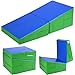 GYMAX Gymnastics Mat, Folding Incline Cheese Wedge Mat with Waterproof Detachable Leather & Carry Handle, Easy to Clean 48‘’ x 24’’ Tumbling Mat for Exercise, Yoga, Kids Home Gym Fitness (Blue+Green)