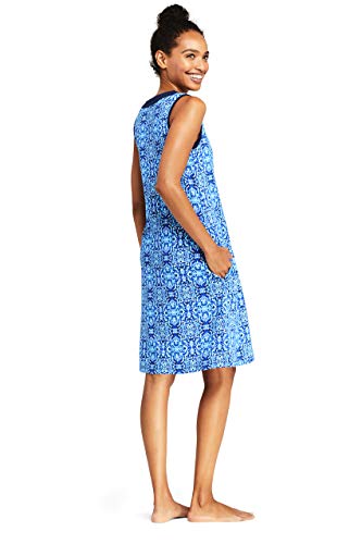 Lands' End Women's Cotton Jersey Sleeveless Swim Cover-up Dress Print Large Deep Sea/Galaxy Blue Mosaic