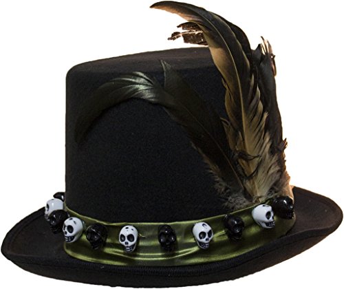 Jacobson Hat Company Men's 6 Inch Deluxe Voodoo Witch Doctor Hat with Green Satin Band,Black,One size