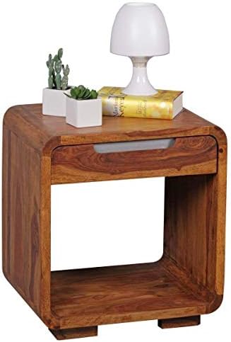 Unique Furniture Sheesham Wood Bedside End Table with Drawer for Living Room (Natural Brown)