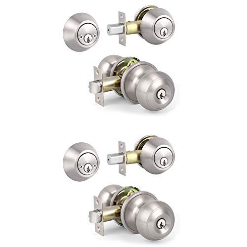 Knobonly 2 Sets Keyed Alike Entry Knob and Deadbolt Set Satin Nickel