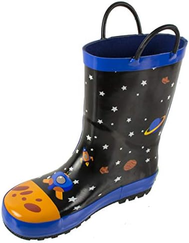 Rainbow Daze Rain Boots for Kids,Printed All Weather Boots,100% Rubber Boots with Handles,Toddler Size 7 to Kids Size 3