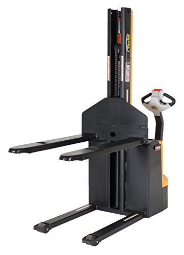 Vestil SNM15-62-FF-27 Steel Stacker Power Lift, 27 Fixed Fork Drive, 1500 lb. Capacity, 55" x 78", Black/Yellow