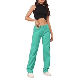 THWEI Cargo Pants for Women High Waisted Casual Pants Y2K Streetwear with 6 Pockets