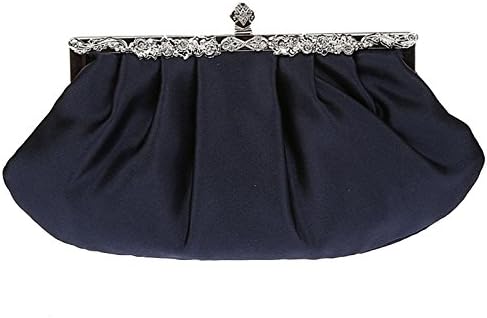 Womens Satin Evening Bags and Clutches Beaded Wedding Prom Purses Navy Blue JY38