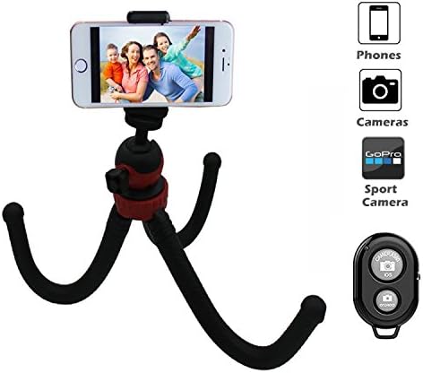 NeheartE Flexible Iphone Tripod with Bluetooth Remote Control， Portable and adjustable Rubberized Tripod Stand with Clip for Digital Camera, Sport Camera, SLR, GoPro and Smartphones (Black)