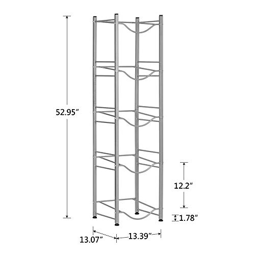 Water Jug Rack 5-Tier Water Cooler Bottle Holder Water Bottle Storage Rack 3-5 Gallon Detachable Heavy Duty Water Bottle Holder Shelf Save Space for Home Office Organization, Sliver