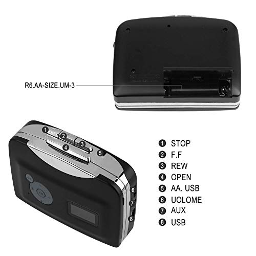 GEEKLIN 9K-A0ZU-FXIF Livepow Cassette to MP3 Converter USB Cassette Converter Cassette Player with Earphone, Portable Cassette Converter Convert Tapes to Digital Version (Black), Size, Black2